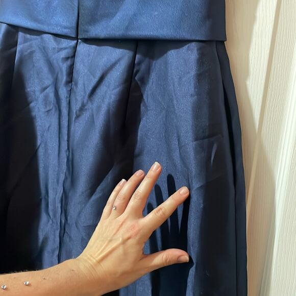 Alfred Sung Off The Shoulder Satin Navy Maxi Gown New Retails $239 - Picture 10 of 10